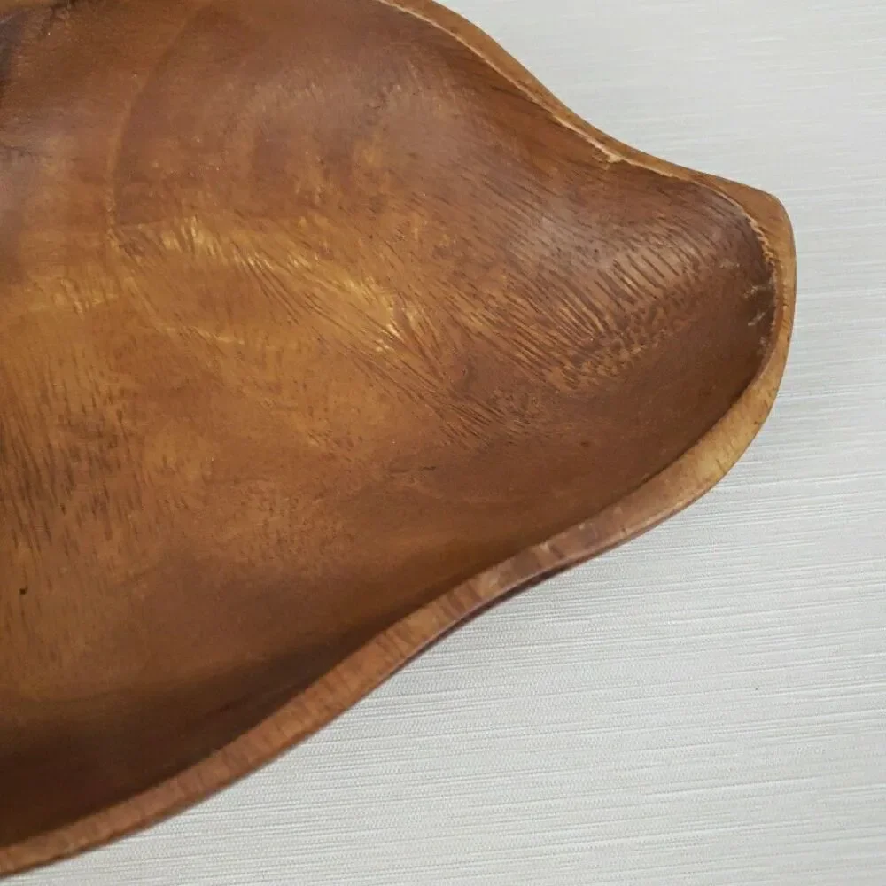 VTG Monkey Pod Wood Banana Leaf Shape Tray Bowl Platter MCM Cottage Farmhouse